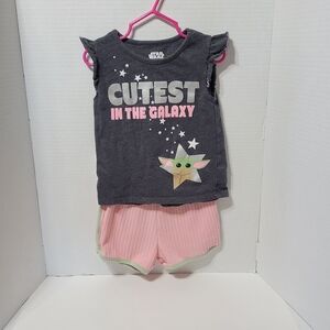 Star Wars Grogu Baby Yoda Toddler Girls 4T 2Pc Shorts Set Cutest in the Galaxy